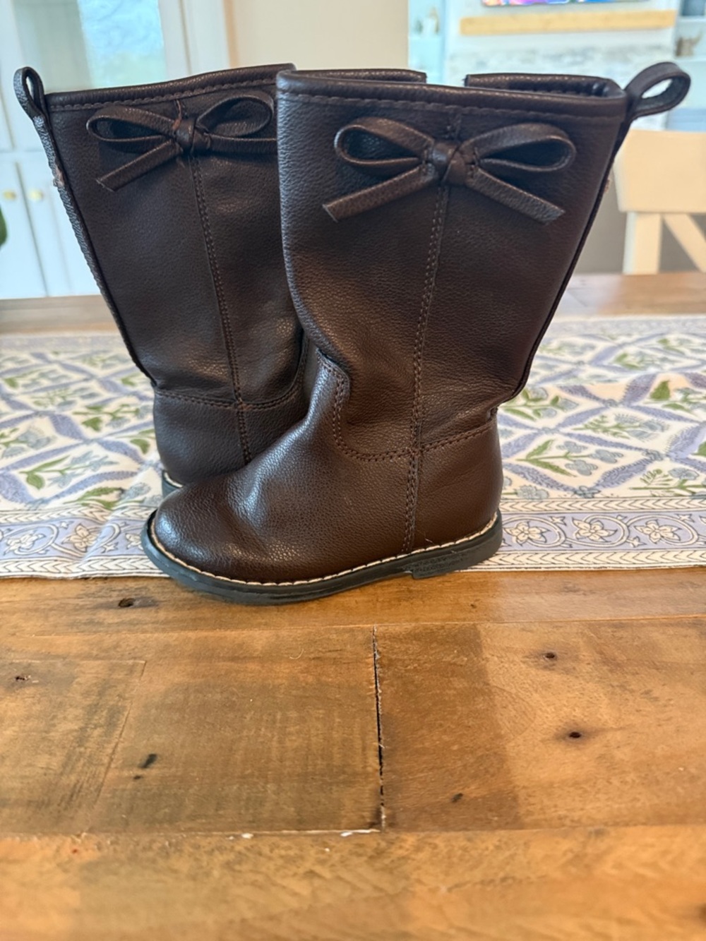 Brown Toddler Girl Bow Accent Leather Boots